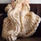 Grob Decke Gestrickte Kuscheldecke beige, Grobstrick Wolldecke Strickdecke 6cm Breit Gestrickt Tagesdecke Überwurf Sofa Decke Zuhause Dekor Geschenk- 120x150cm