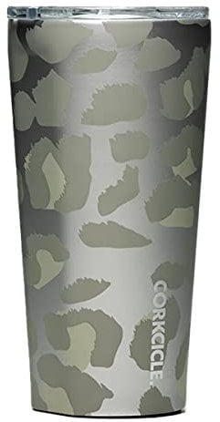 Corkcicle Travel Tumbler, Insulated Water Bottle with Lid, Spill Proof for Wine, Coffee, Tea, and Hot Cocoa, Snow Leopard, 16 oz