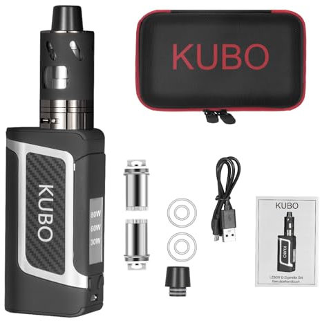 E Zigarette Shisha Starter Set 80W Mod Kit mit 0,5 Ohm/ 2,0ml Verdampfer 2000mah Akku Dampfer Vape, Regelbare Watt LED Bildschirm Ohne E Liquid Nikotinfrei KUBO LZ80W – Schwarz
