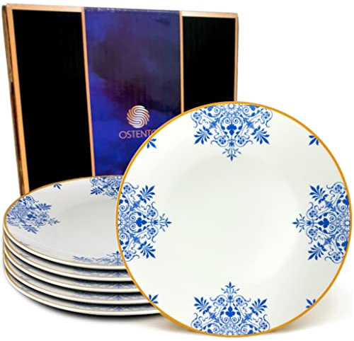 OSTENTO Porzellan Teller - Speiseteller 6er Set ů 27 cm (10.5 Zoll), modell- Noble White