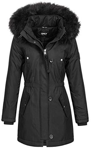 ONLY Damen Winterparka Iris 15213755 Damenjacke mit Fellkapuze black: black fur XXL