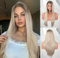 VEBONNY Silberblonde Lace Front Perücken mit Seitenscheitel, Ombre Braun Perücke, Gerade Haar Perücken, Lange Haar Perücke mit Babyhaaren, Synthetische Perücke 22 Zoll VEBONNY-087