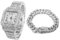 Halukakah Diamant Golduhr, Herren Platin Weiß Vergoldet 40MM Breite Quadrat Wählen Quarz Armband 24cm mit Kubanischer Link Kette 20cm Armband Set, mit Geschenkbox