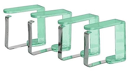 PARENCE - Lot de 4 Pinces à Nappe - Clip Nappe Clips en Acier et Plastique résistant Anti dérapant, Clips Nappe Métal Plastique - Transparent