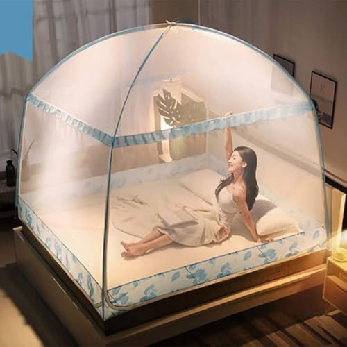 HTRNDDFF Dekoratives Spitzen-Moskitonetz, Dickes, atmungsaktives Mesh-Überdachung, großes mongolisches Jurten-Moskitonetz, Sommerbettwäsche, Lanbaibeike, 1,5 m (5 Fuß) Bett