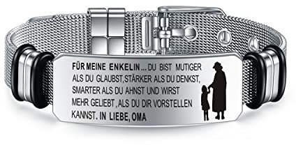 YOTHIWAD Inspirierende Armbänder für Meine Enkelin Personalisierte Armband mit Gravur An Meine Enkelin Armbänder 316L Edelstahl Verstellbar Armband Schnalle Mesh Geschenk für Enkelin von Opa Oma