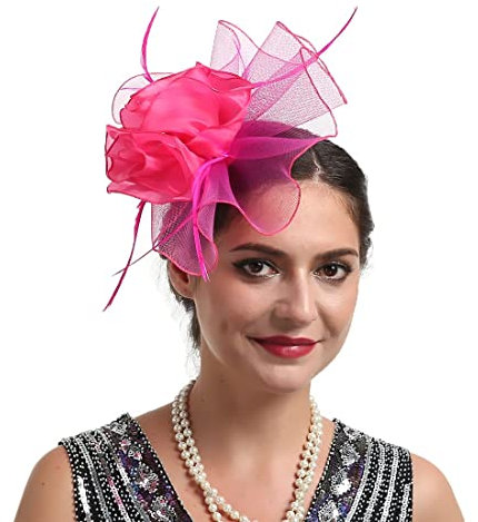 Bibi pour femme en organza avec fleurs, chapeau bibi de mariage, thé, chapeau, pilulier avec bandeau et pinces à cheveux, rose rouge, Taille unique
