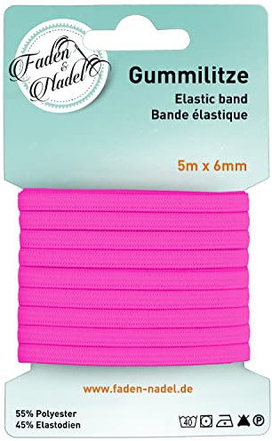 Faden & Nadel 6 mm Gummilitze : elastisches Gummiband, 10 m lang, Kochfest u. bügelbar, neon-pink