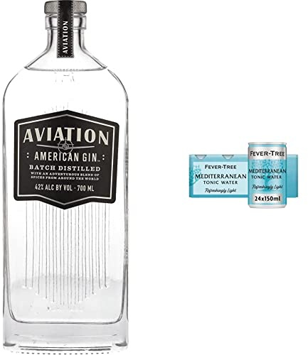 Aviation American Gin, 700ml & Fever-Tree Refreshingly Light Mediterranean Tonic Water 8 x 150ml (Pack of 3, Total 24 cans)