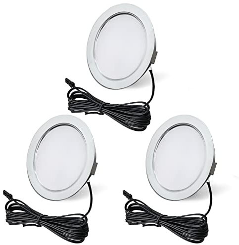 URing 3er Set LED Einbaustrahler 12V 4000K Neutralweiß 3,5W, einbaustrahler flach 300LM Bohrloch 55-58mm und 15mm Flache, Dimmbar Möbeleinbauleuchte Einbauspots LED Spot 12v mit 2M Kabel, Chrom