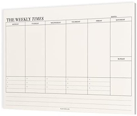 Wochenplaner Block, Habit Tracker, 60 Blatt 24,5 x 17,5 cm, Terminplaner mit To-Do-Liste ohne Datum, Weekly Planner Wochenübersicht, Einkaufsliste, Tagesplaner für Schule Büro Haushalt (A)