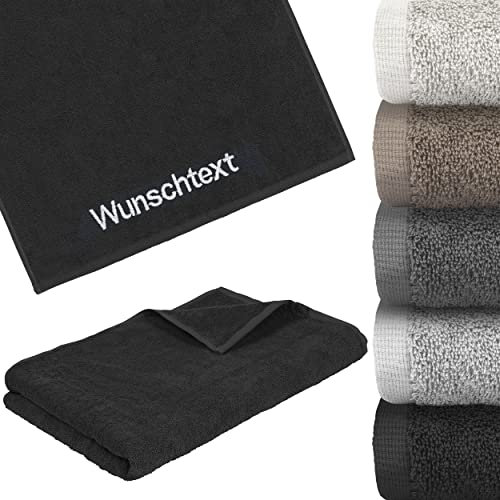 LIQUISIGN Saunatuch mit Name Wunschtext Bestickt | Personalisiertes Handtuch 70 x 200 cm | Saunatuch kuschelig aus 100% Baumwolle | Schwarz