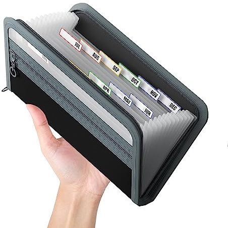 Small Expanding File Organiser 13 Pockets Mini Accordian File Folder Document, Zippered Expandable Accordion Folders for Storage Receipt,Invoice,Coupon, Monthly Budget Planner Organiser