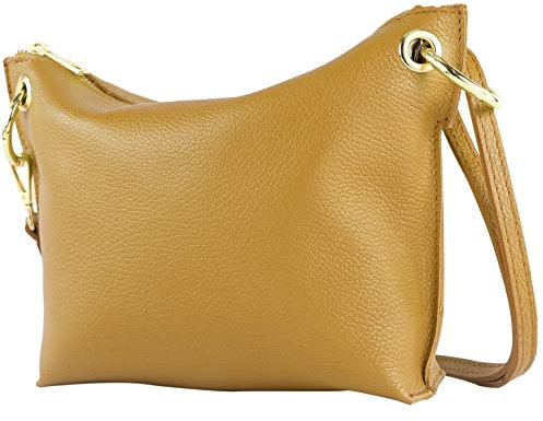 modamoda de - T243 - ital. Umhängetasche Klein Small aus Leder, Farbe:Senfgelb