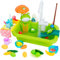2-in-1 Kitchen Sink Toy Set, Sink Toy Set with Fishing Game and Kitchen Accessories, Kitchen Toy with 90° Rotating Spout Tap, Role Play Toy for Toddlers