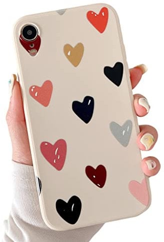 ZUKKASHAN Compatible with iphone XR, Soft Silicone TPU Shockproof Protective Case Cute Hearts Pattern Girls Women Back Phone Cover for iphone XR (Beige)