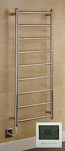 Manissa Selby Electric Stainless Steel Towel Rail 600x1200mm Towel Warmer Mirror Polished Finish + Timer and Thermostat