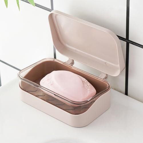 Lkw Ogechi Porte-Savon avec Couvercle et Drainage pour Salle de Bain, Porte-Savon en Pain de Savon de Voyage avec Drain, économiseur de Savon pour Douche, Nettoyage Facile (Rose)