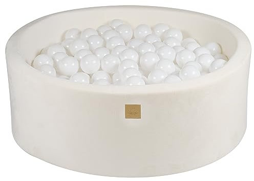 MEOWBABY Bällebad 90x30cm Samt - Bällebad Baby ab 1 Jahr - Bällebad Kinder Weichschaum Ballgruben mit 200 Bälle, Weiß