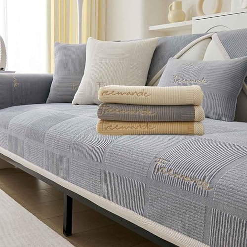 LINGKY Couch Überzug, Sofa Überzug 1/2/3/4 Sitzer L Form Sofa Cover Sofabezug Ecksofa, Sofadecken Für Sitzfläche, Sofaschoner rutschfest, Universelle Sofa Überwurf (Grau,90x70cm/Rechteckig)