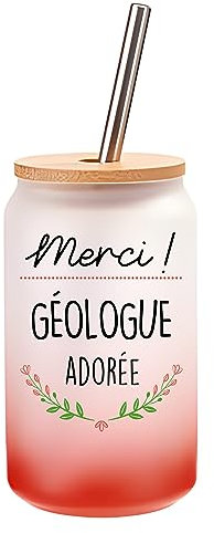 Planetee Verre Cocktail Merci Géologue Adorée | Idée Cadeau Verre à Eau avec Paille