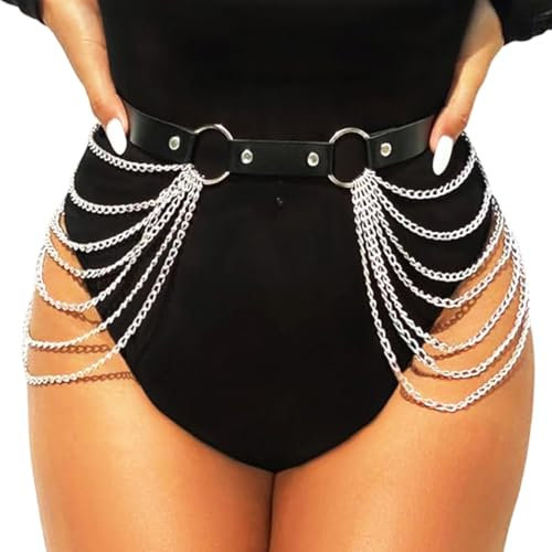 Ushiny Punk Damen Taillengürtel aus PU Leder modischer Körpergürtel Halloween Zubehör Rave Outfit für Frauen