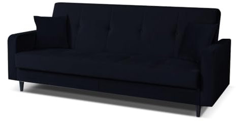 MargaretHadas24 Sofa Luna Schlafsofa im skandinavisches Stil, Couch mit Schlaffunktion und Bettkasten, Polstersofa für Wohnzimmer 213 cm (Paris 167 – schwarz)
