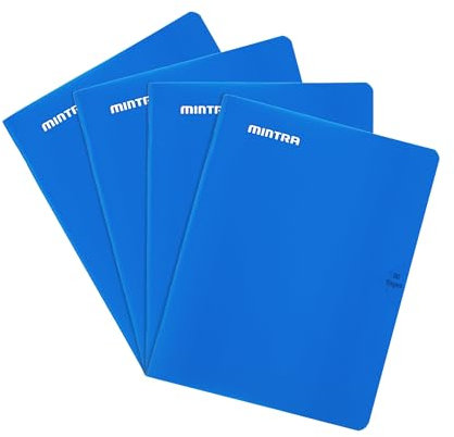 MINTRA lot de 4 Cahiers 90gm agrafés en Couverture Polypro 17x22 cm Grands Carreaux SEYES (96 pages, Bleu)