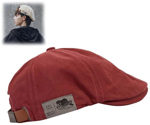 behound Retro Vintage Street Beret Cap, 2023 Trendy Men's Flat Adjustable Beret Hats, Newsboy Hats for Men (Red,Einheitsgröße)