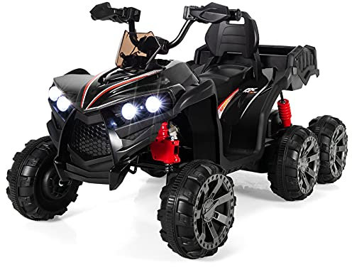 RELAX4LIFE Quad Elettrico per Bambini 12V, 3-6 km/h, con 6 Ruote, 4 Fari Luci LED, Musica, USB e,3-8 Anni, Avanti e Retromarcia, Avviamento Lento, Carico 30 KG