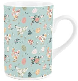 Purely Home Easter Chickens Ceramic Mug - Spring Hens & Eggs Floral Patterned Gift/Present - White Tea Coffee Hot Drinks Cup