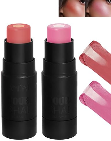 2 Pcs Creme Blush Stick, 2-In-1 Multi-use Rouge & Highlighter Stift für Die Wangen, Wasserfest Contouring Blush Stick, Leichtgewicht Langanhaltend, Farbe Natürliche Rouge Make-up Stick für Frauen-5+6