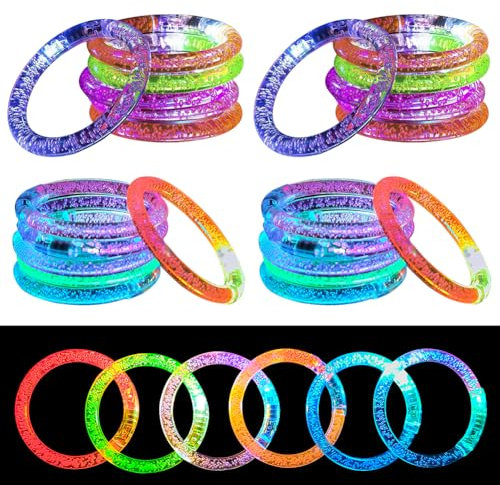 Fouvin LED Leuchtarmbänder Blinkende Armbänder in der Dunkelheit Party Zubehör Glowstick Armband, Beleuchtendes Spielzeug für Geburtstagsparty Geschenke, Armreif für Kinder Erwachsene 24 Stück