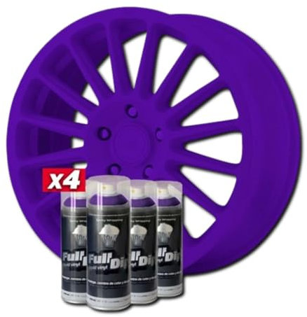 AutoFullCar Packung mit Vinyl-Felgen, flüssig, Full Dip, 4 Sprays, 400 ml, mattes Finish, geeignet für Felgen von 15 bis 18 Zoll (38,1 bis 45,7 cm), Violett