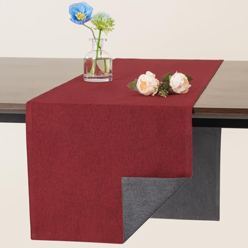 Banchif Tischläufer Abwaschbar Leinen tischläufer Anti-RutschStilvoll Beidseitig und dennoch Pflegeleicht Tischdeko für Esszimmer Party Urlaub Dekoration (Rot-Grau, 30 x 240 cm)