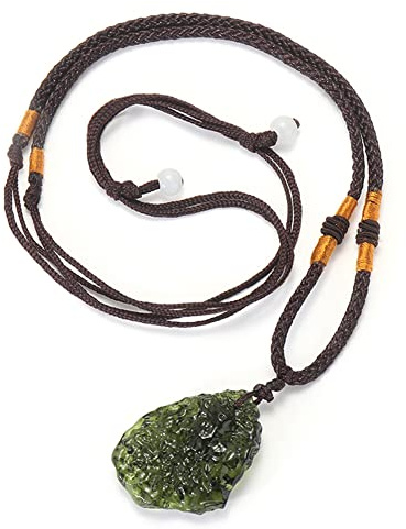 Keuyeo Natürliche Moldavit-Halskette, Grüne Aerolithen, Kristallstein-anhänger, Meditation, Feng Shui, Meteorit-anhänger-Halskette