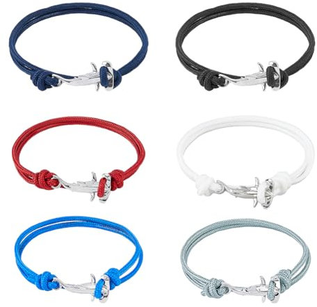 SUPERFINDINGS 6 Pcs Hammerhead Sharks Bracelets Unisex Double Rope Bracelets Minimalist Nautical Cord Bracelets Ocean Lovers Bracelets Adjustable Polyester Rope Bracelets for Men Women