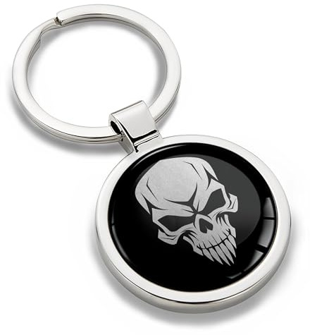 Biomar Labs Stainless Steel Metal Keychains With Multiple Unique Designs Durable Premium Accessory Car House Keys Backpack Gift Travel Souvenir Elegant (Skull in Black-Silver KK 173)