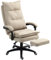 Vinsetto Fauteuil de Bureau massant, Chaise de Bureau, Chaise Ergonomique avec Hauteur réglable, Dossier inclinable, Repose-Pied intégré et télécommande Filaire, pivotant à 360°, Aspect de Lin Beige