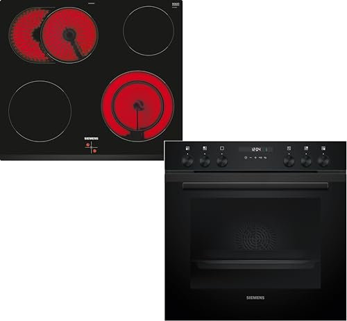 Siemens EQ522KAAB, Einbauherd-Set, Made in Germany, Bestehend aus HE217GBB3 Herd 60 x 60 cm, 3D Heißluft, Hydrolyse und EA631GNA1E Elektrokochfeld 60 cm, Bräterzone, powerBoost, Rahmenlos