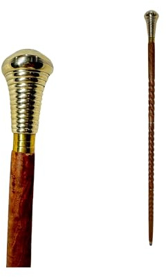 Spiralgeschnitzter Gehstock aus Holz mit Messinggriff, coole Gehstöcke für Männer, Gehstock für Frauen, stilvoll, handgefertigt, einzigartiges Holz, 3-fach gefaltet, Treeking Wandern Geschenk