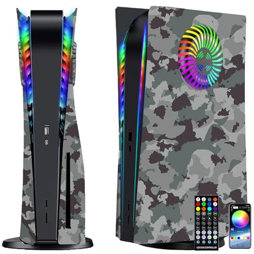 For PS5 Faceplates with Cooling Vents LED Lights, Megadream Cooling Cover Replacement Plates Shell Accessories Anti-Scratch Dustproof with RGB Lights Package for Playstation 5 Disc (Camouflage)