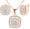 Yumilok Round Square Cubic Zirconia 925 Sterling Silver women Jewelry Set Pendant Necklace Earrings rose gold