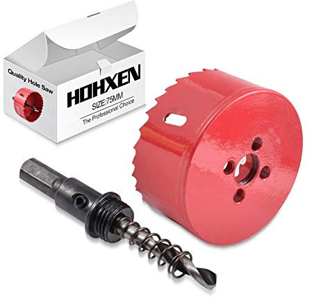 HOHXEN Lochsäge 75mm, M42 HSS Bi-Metall Lochöffner Cutter Werkzeug mit Positionierbohrer zum Schneiden von Baustahl, Edelstahl, Gusseisen, Messing, Aluminium, Holz, PVC, Gipskarton, Dichteplatte