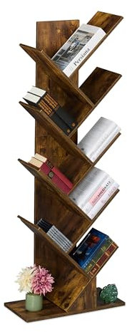 Relaxdays Bücherregal, 9 Ebenen, HBT: 138 x 51 x 25 cm, Baum-Design, Bücher, CDs, Dekoregal, Wohnzimmerregal, braun