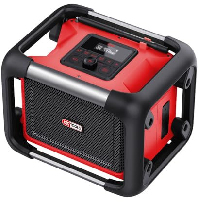 KS TOOLS - 100172F - Potente altoparlante bluetooth - radio da cantiere - alimentazione CA o con batteria agli ioni di litio
