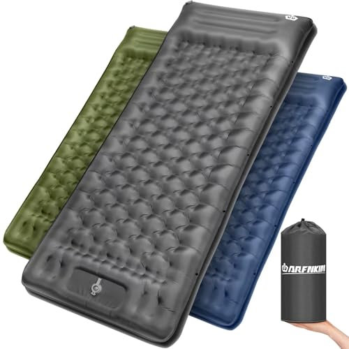ARFNKIM Isomatte Selbstaufblasend, 12CM Verdicktes Luftmatratze mit Fußpressepumpe und Kissen, Ultraleichte Kleines Packmass Camping Matratze, Wasserdicht Schlafmatte für Outdoor (Grau)