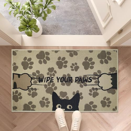 YULUOSHA Cat Paws Door Mat Funny Cartoon Outdoor Indoor Welcome Mats Cute Front Doormat Non Slip Durable Entrance Rugs for Inside Outside Entry Porch Bathroom Mats 17 x 30 Easy to Clean