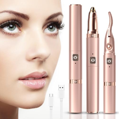 3-in-1 Elektrische Wimpernzange Beheizbar,2 Temperaturmodi,Rosa | Beheizbare Wimpernzange und Augenbrauentrimmer, Eyelash Curler,Schnelles Aufheizen,Langanhaltendes Styling