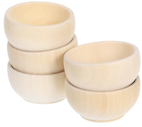 HOMSFOU Mini-Holzschalen Set 5 Stück Unbehandelt Kleine Holzschale 5.50 X 3.80 X 3.00 cm Für Diy Basteln Kinder-Spielküche Dekoration Und Unfertige Holzspielzeuge